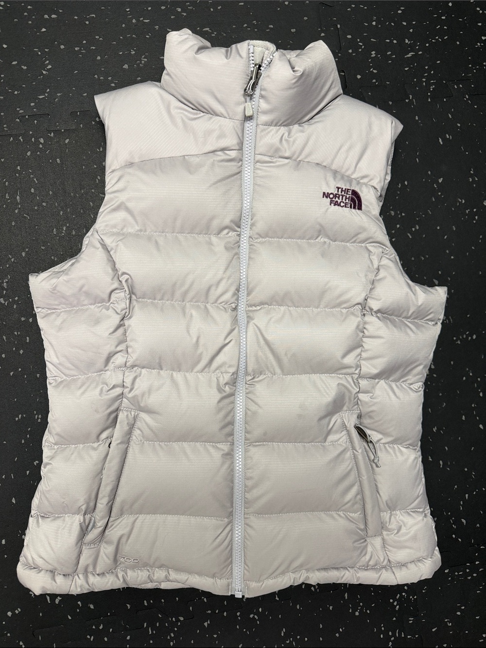 The North Face Women's Puffer Vest in Pale Gray with Logo